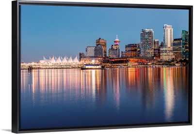 Bright Reflections Of Vancouver Skyline During Sunset, British Columbia, Canada