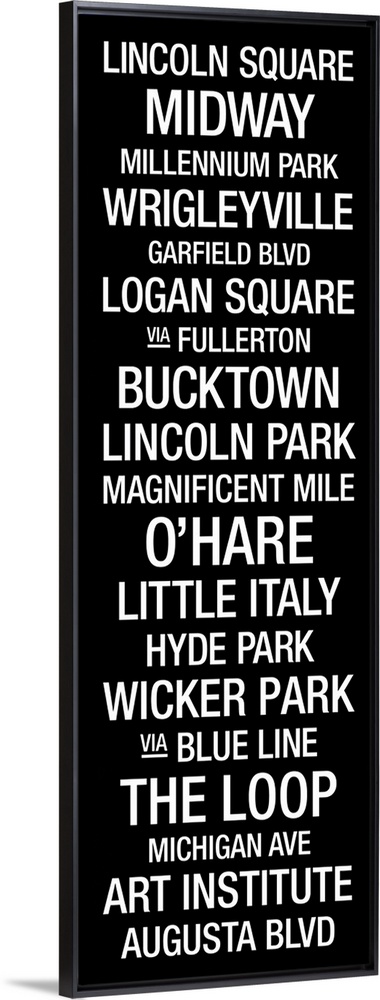 Typographic list of Chicago landmarks.