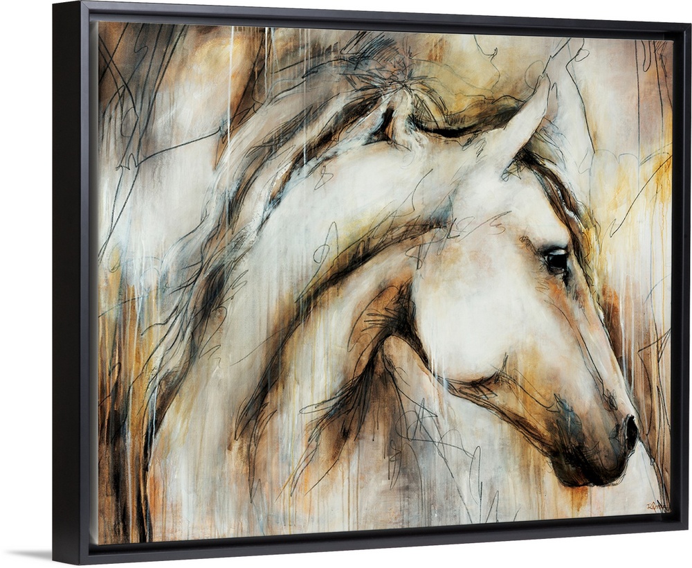 Elegant painting of a horse done in muted earth tones.