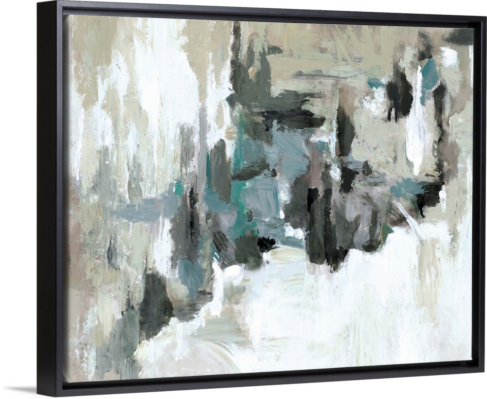 Contemporary abstract artwork in muted blue and brown tones, resembling a moody sky.