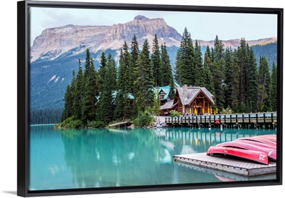 Canoes At Emerald Lake, Yoho National Park, British Columbia, Canada