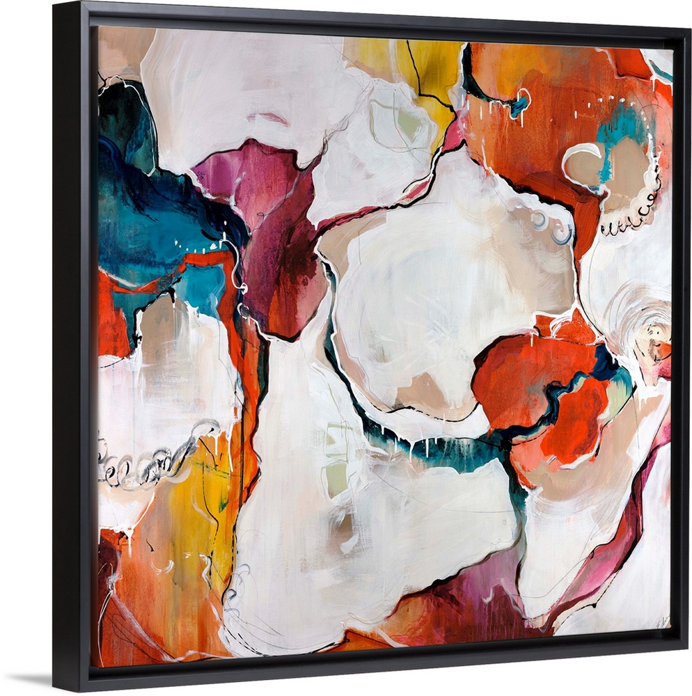 A colorful piece of square artwork that is abstract with creamy paint textures.