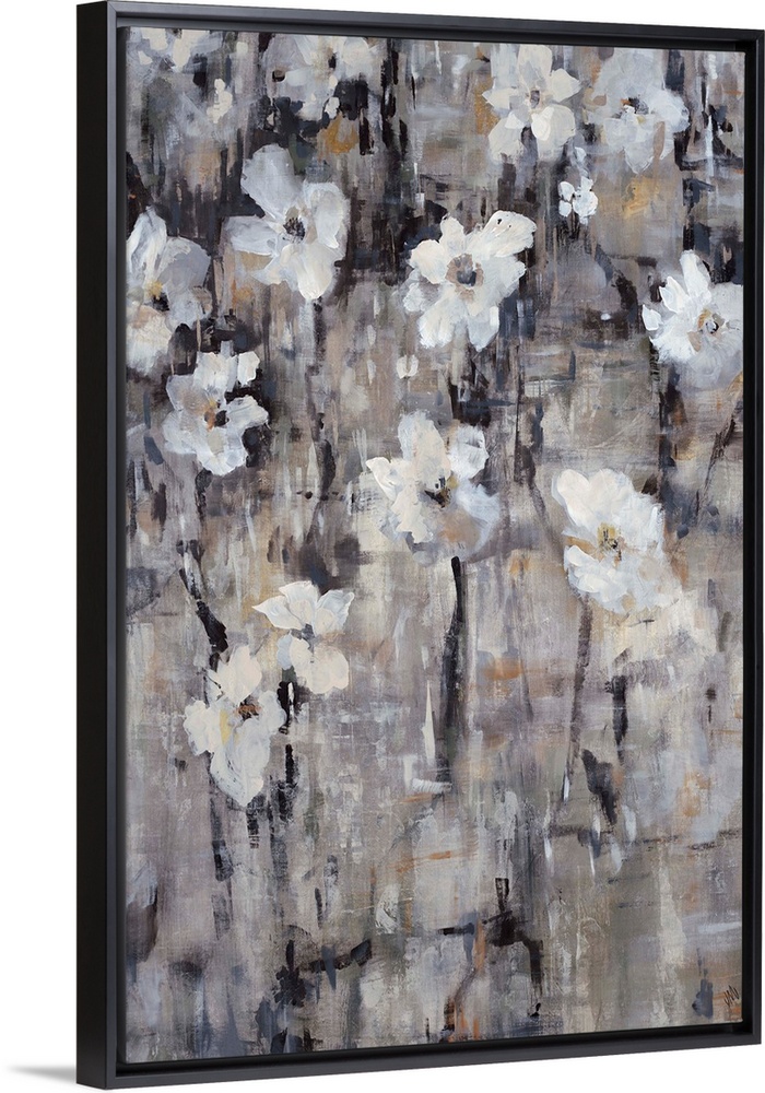 Contemporary painting of gray-toned florals.