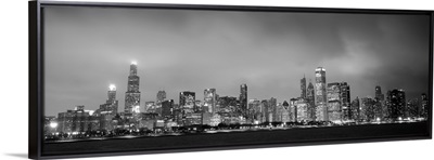 Chicago City Skyline at Dusk, Black and White