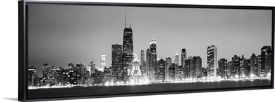 Chicago City Skyline in the Evening, Black and White
