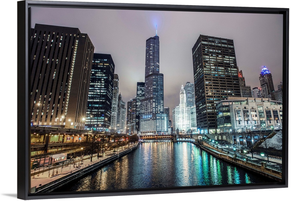 View of Trump International Hotel & Tower Chicago from the William P. Fahey Bridge over Chicago River.
