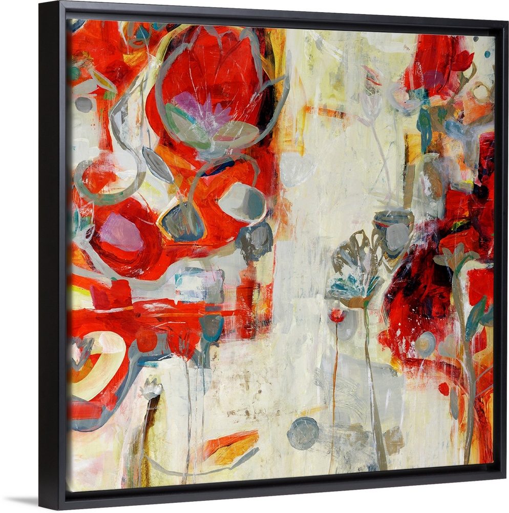 Contemporary abstract painting featuring vibrant colors and fluid shapes reminiscent of the celebratory energy of Cinco de...