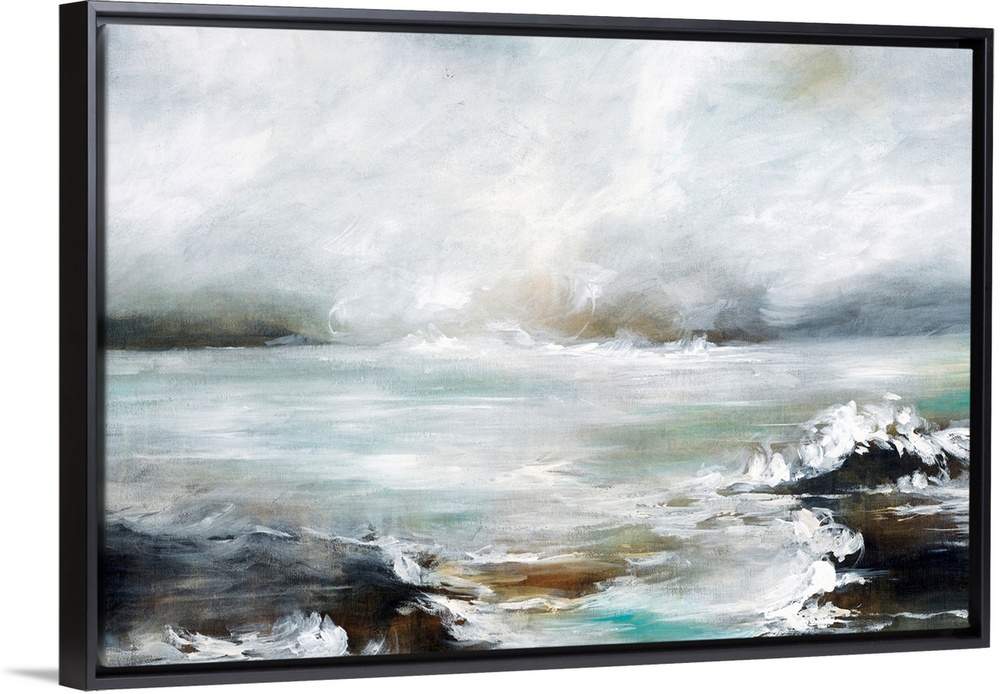 Contemporary artwork of a seascape with mild waves on a cloudy day.