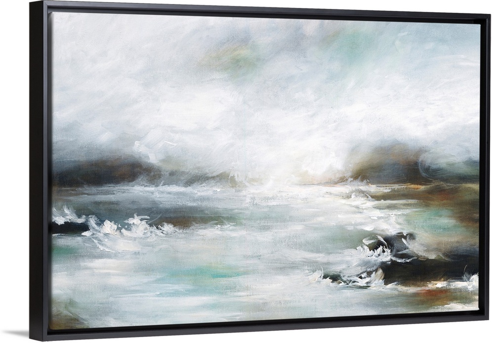 Contemporary artwork of a seascape with mild waves on a cloudy day.