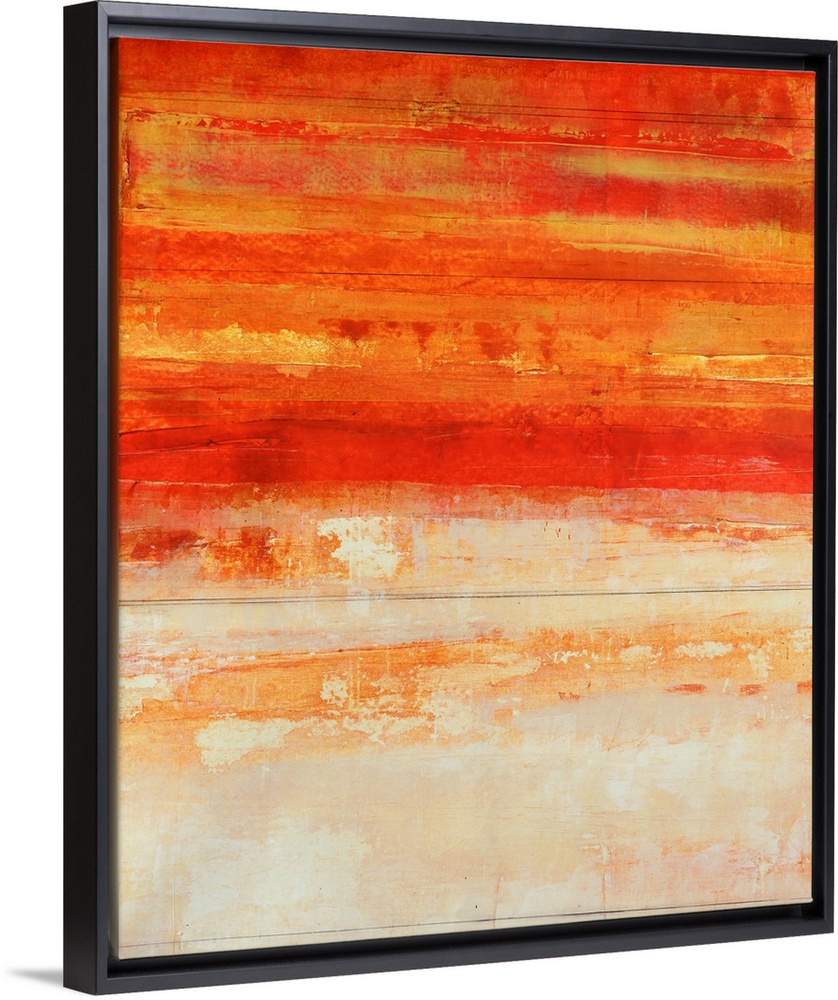 Abstract painting of a warm gradient texture going from dark to light vertically on canvas.