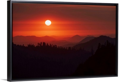Darkened Red Sky In Sequoia National Park, California