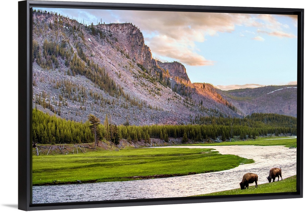 River along mountains in Yellowstone National Park.