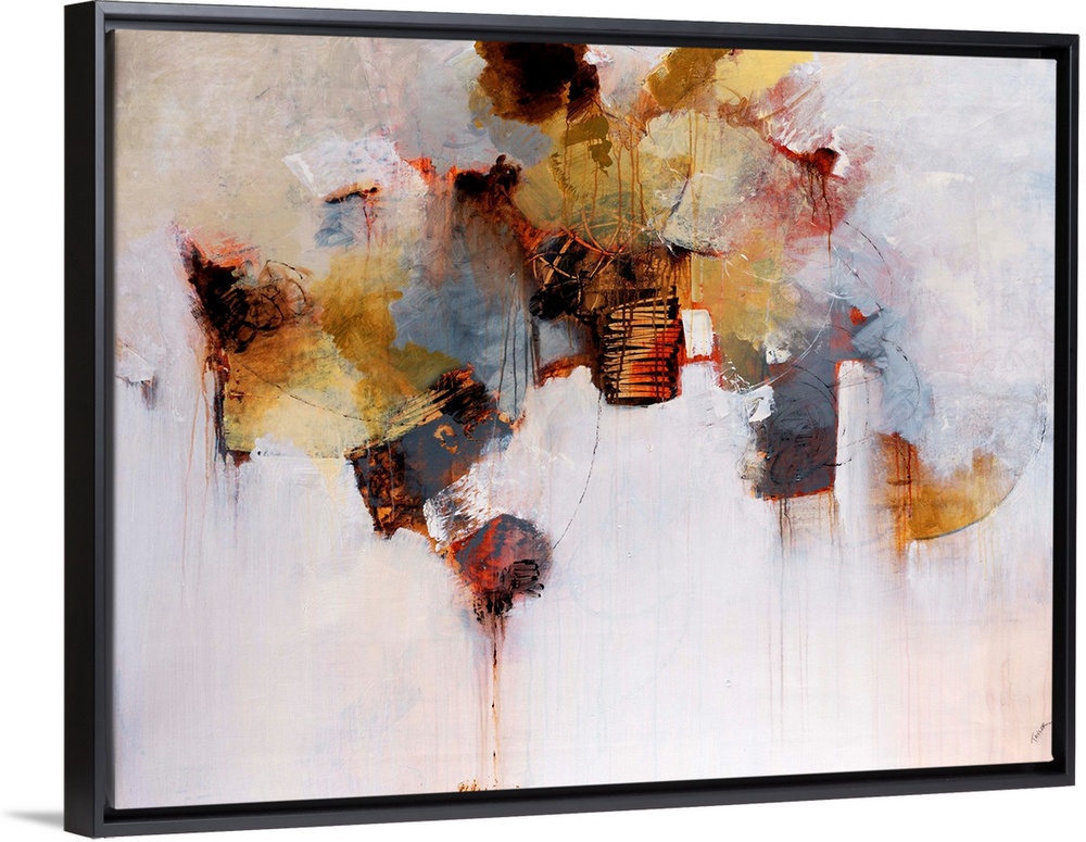 This oversized wall art for the home office of an abstract painting made with a variety of brushstrokes and buildup of tex...