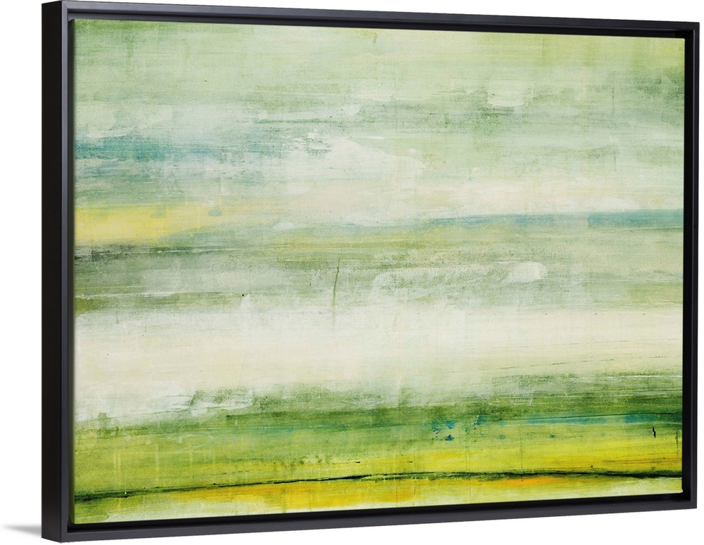 Abstract art of varying shades of green in a horizontal stripped pattern.