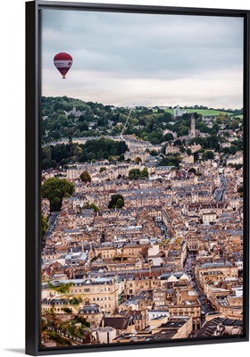 Elevated View Of Bath With Hot Air Balloon, England