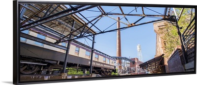 Exposed beams and brick at the American Tobacco Historic District, Durham, NC