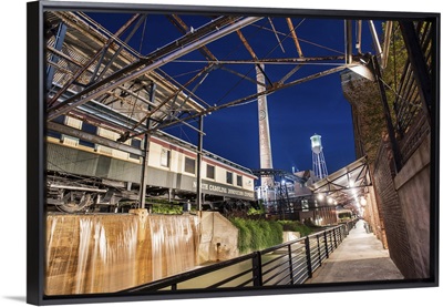 Exposed beams and brick at the American Tobacco Historic District, Durham, NC