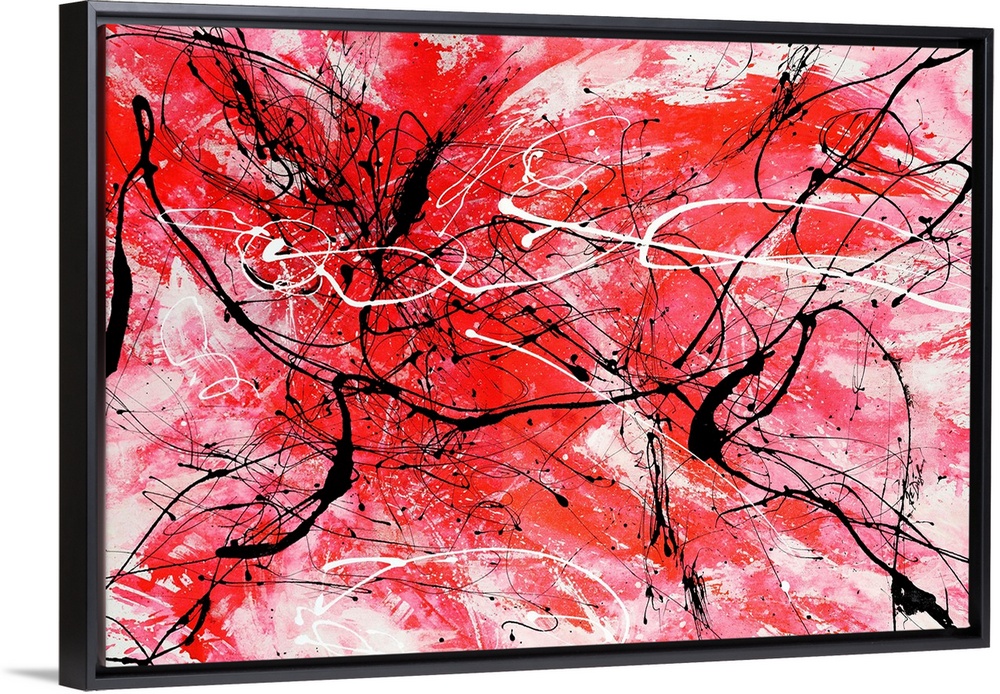 Energetic contemporary painting of energetic red brushstrokes and sporadic black and white lines in a style inspired by th...