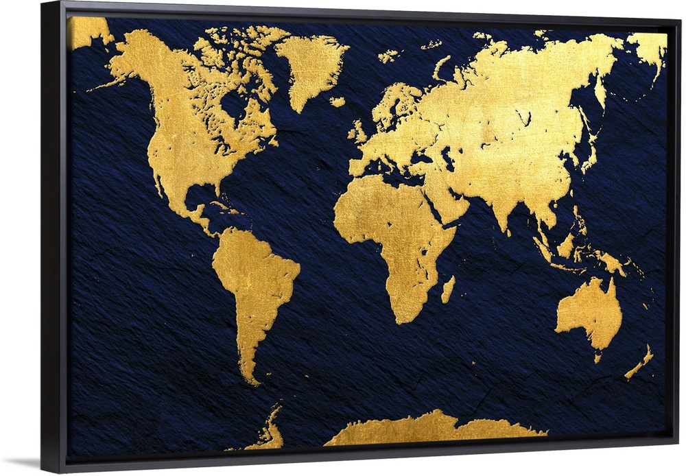 Gold and navy map of the World.