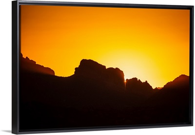 Golden Sunset Over Silhouetted Rocks In Phoenix, Arizona