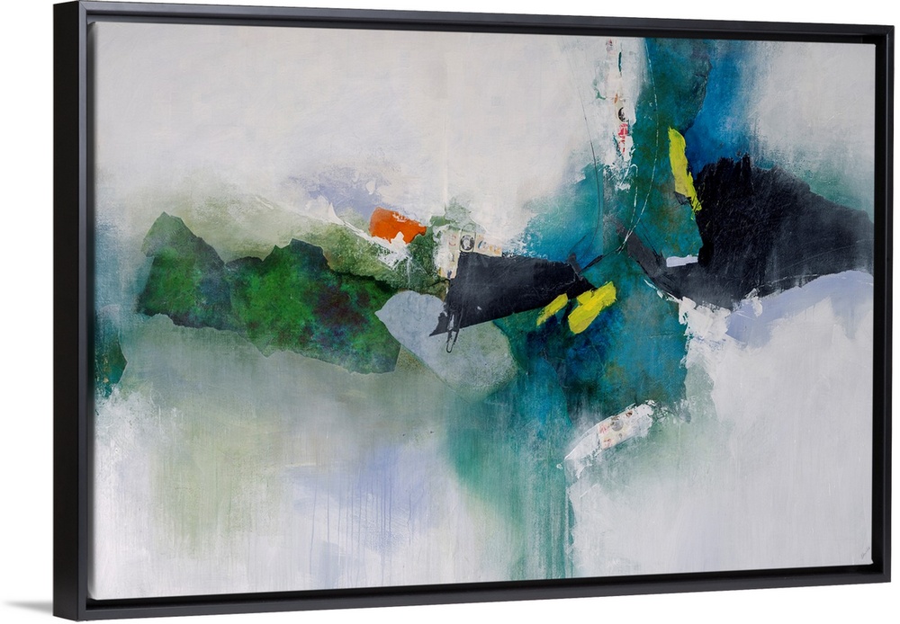 Abstract art of a cluster of dark shapes grouped horizontally with softened edges as their color fades outward onto a ligh...