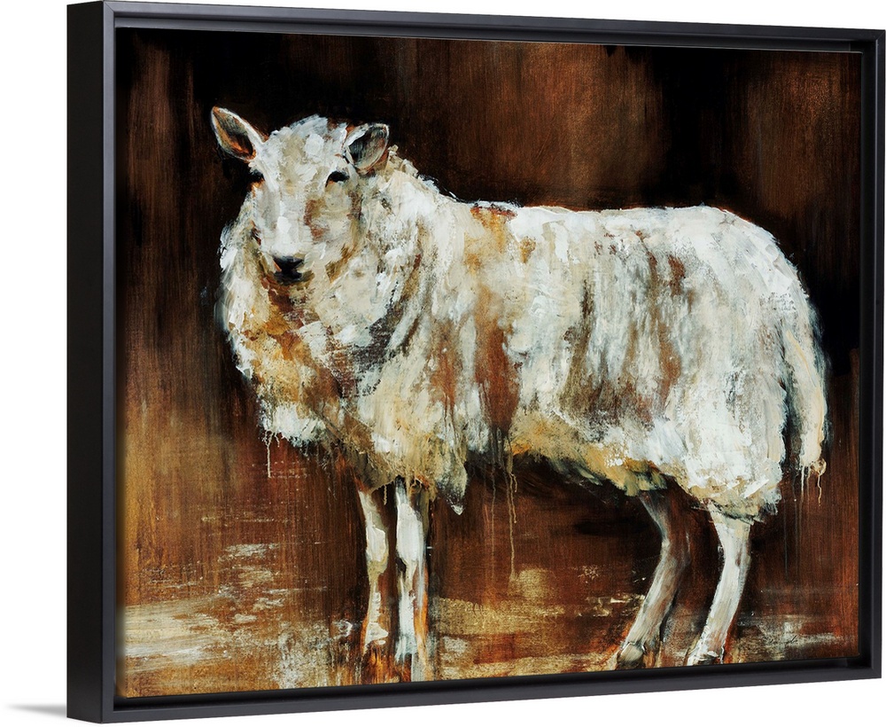 Contemporary artwork of a sheep that uses different neutral shades to give it dimension.