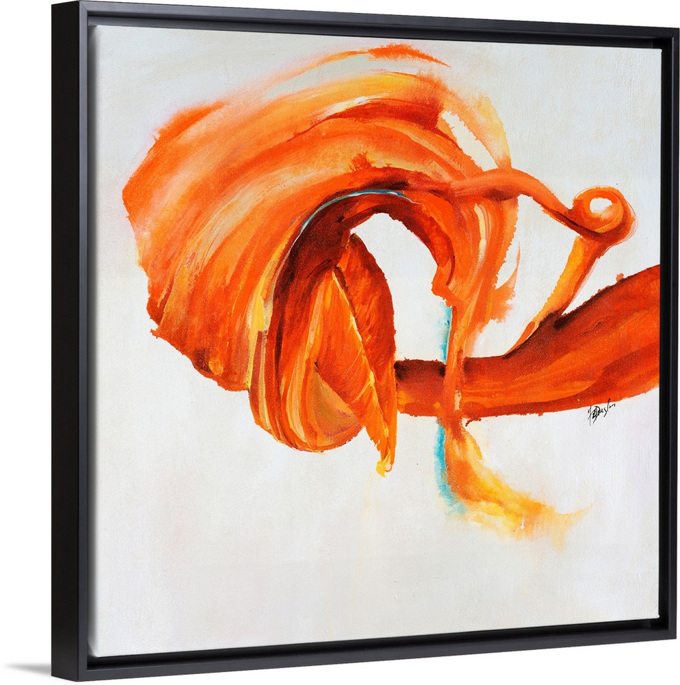 Contemporary painting of an energetic form painting in various shades from tangerine to cool orange-cream.