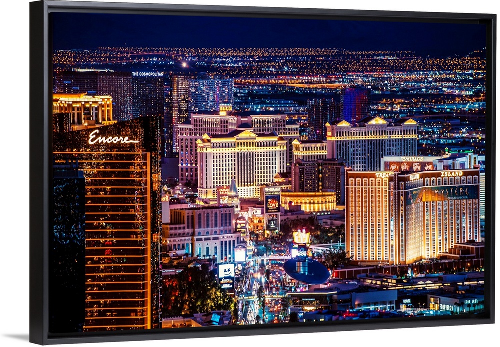 View of hotels and casinos near Las Vegas strip in Nevada at night.