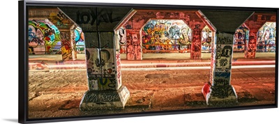 Light trails illuminate the graffiti in the Krog Street Tunnel in Atlanta, Georgia