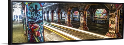 Light trails illuminate the graffiti in the Krog Street Tunnel in Atlanta, Georgia