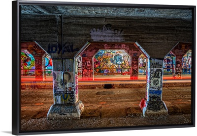 Light trails illuminate the graffiti in the Krog Street Tunnel in Atlanta, Georgia