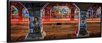 Light trails illuminate the graffiti in the Krog Street Tunnel in Atlanta, Georgia