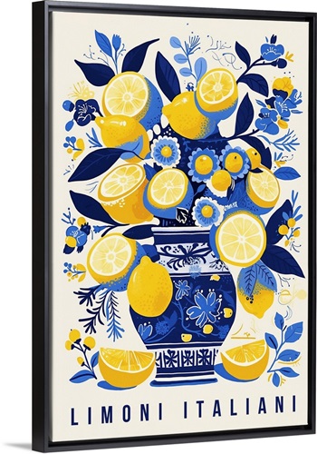 Limoni Italiani Retro Food Poster Canvas, Black Frame