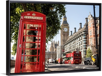 London, England, Red Telephone Booth With Big Ben