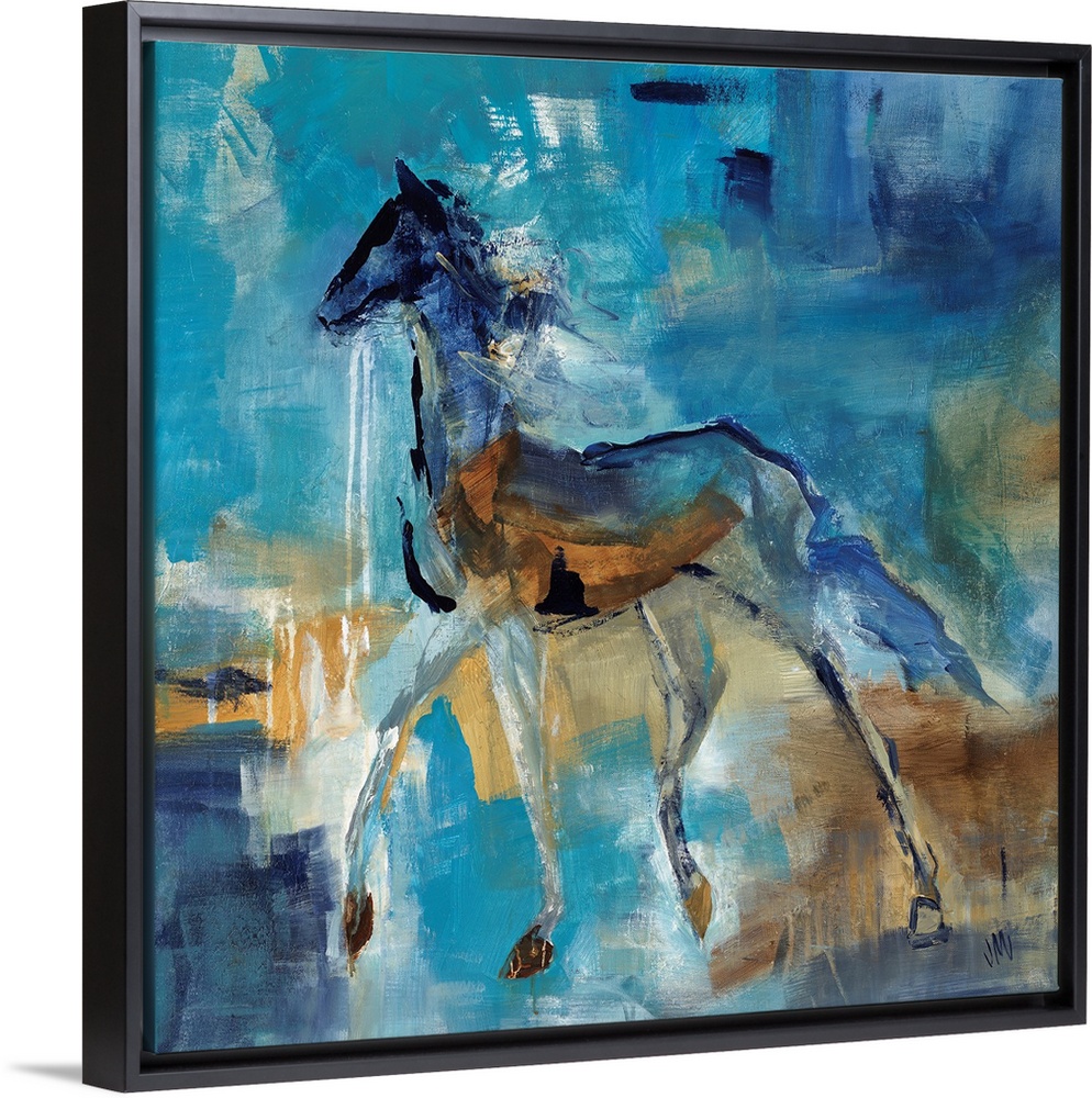 Abstract portrait of a horse in various shades of blue and brown.