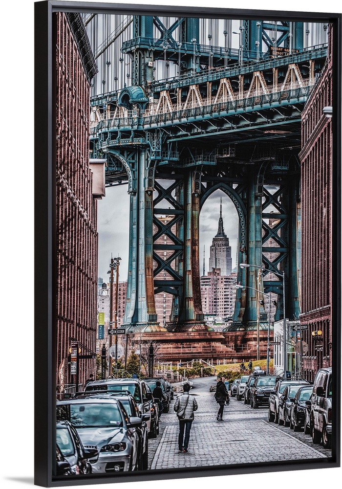 View of Manhattan Bridge from Washington Street in New York City.