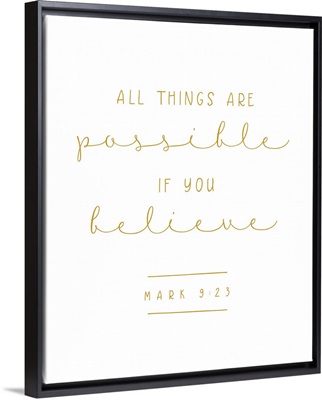 Mark 9:23 - Scripture Art in Gold and White
