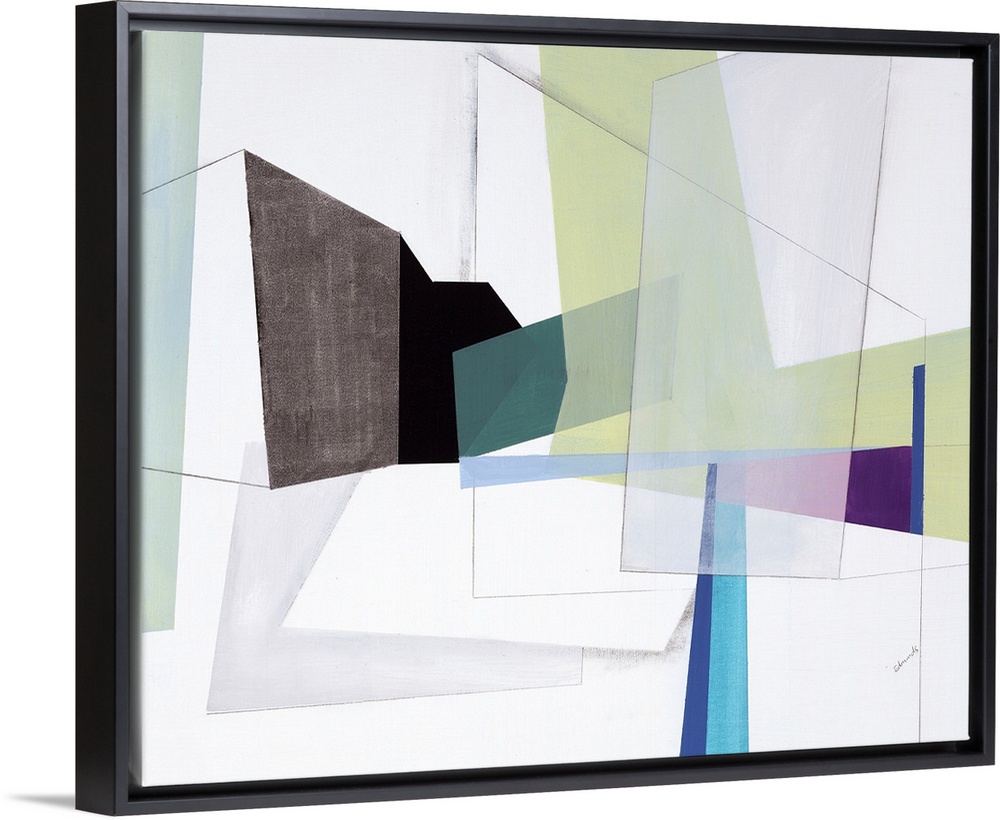 Contemporary artwork using geometric shapes and sharp lines to create an energetic, yet structured composition.