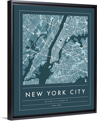 Navy Minimal City Map Of New York City