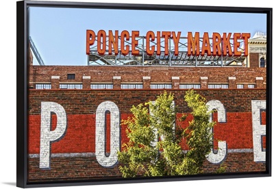 Neon letters and a mural at Ponce City Market in Atlanta, Georgia