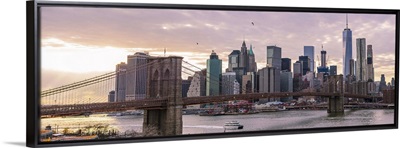 New York City Skyline at Dawn, New York.