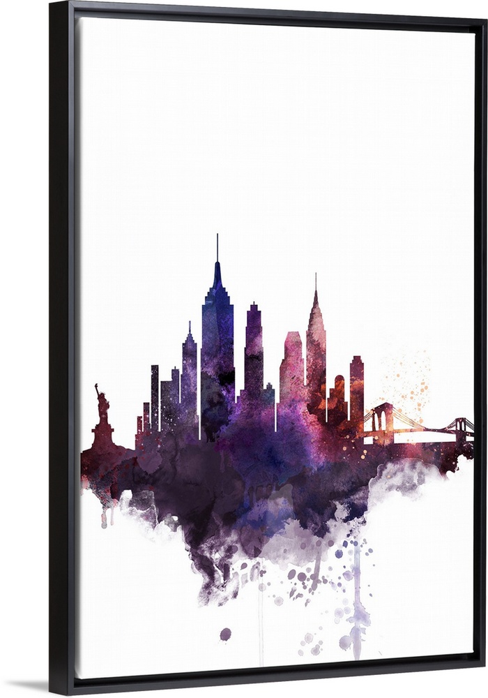 The New York City skyline in colorful watercolor splashes.