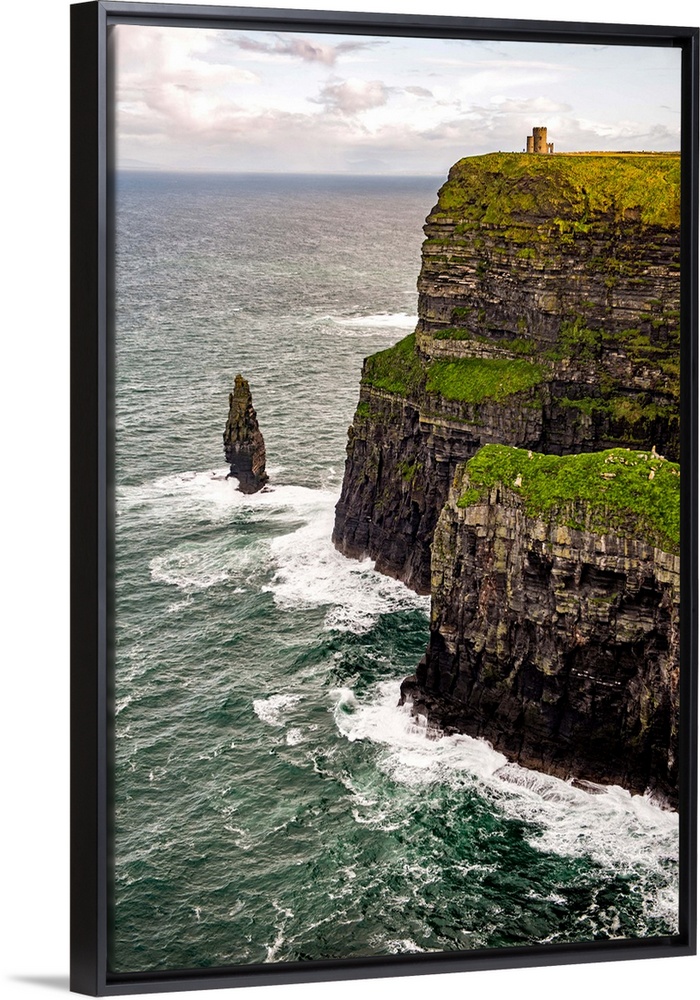 Vertical photograph of O'Brien's Tower, marking the highest point of the Cliffs of Moher in Ireland.
