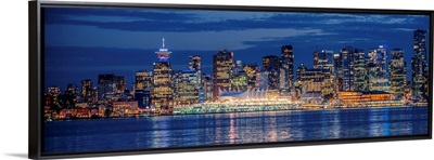 Panorama Of Vancouver Skyline At Night, British Columbia, Canada