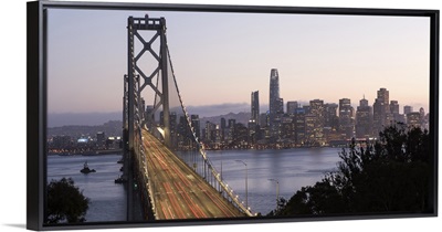 Panoramic Pink and Purple Sunset Over Bay Bridge, San Francisco