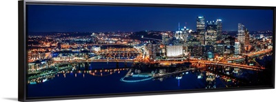 Panoramic Pittsburgh City Skyline at Night
