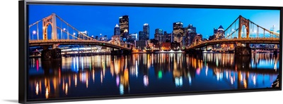Panoramic Pittsburgh City Skyline at Night