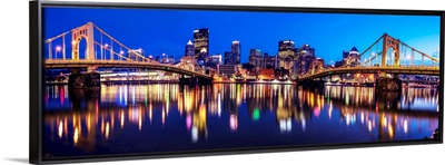 Panoramic Pittsburgh City Skyline at Night