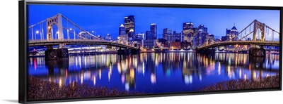 Panoramic Pittsburgh City Skyline at Night