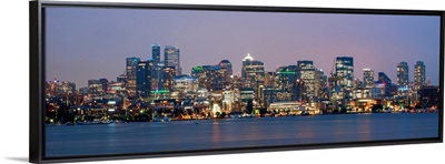 Panoramic Seattle City Skyline At Night, Washington